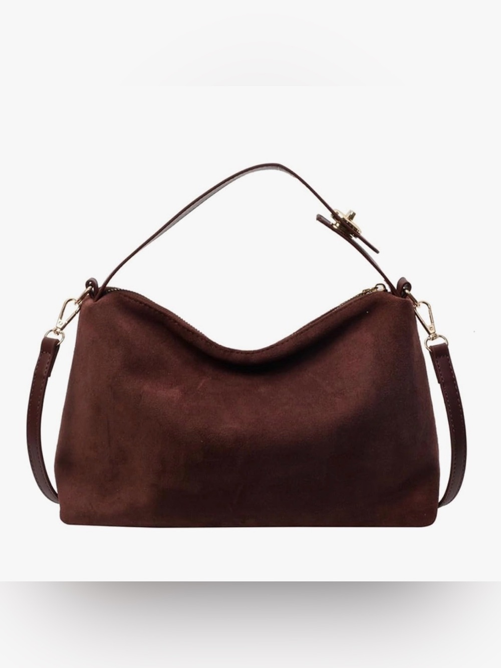 Brown Faux Suede Hobo Shoulder Bag - Women's Classic Carryall